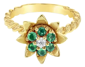 Medium Emerald Tulip Ring 14k Yellow Gold, Size 7
