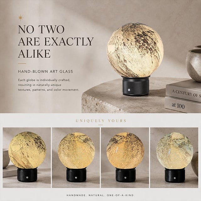 2020s Aloadecor Smoky Grey Hand-Blown Art Glass Globe Table Lamp Cordless Rechargeable Decorative Bedside Lamp With Dimmable Led For Sale - Image 5 of 11