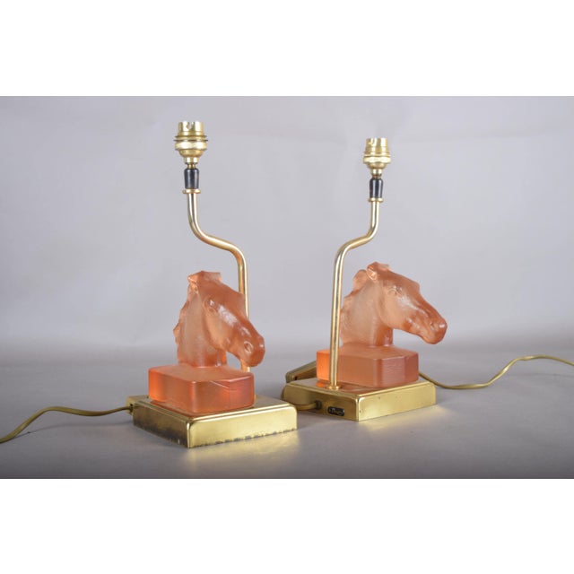 Satin Glass Horse Table Lamps by Le Dauphin, France, 1970s, Set of 2 For Sale - Image 10 of 18