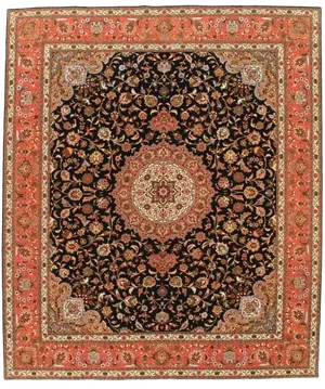 Pasargad Black and Orange Persian Tabriz Silk & Wool- 8'3'' X 9'9''