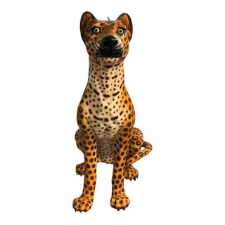 Vintage Italian Glazed Ceramic Leopard Statue For Sale