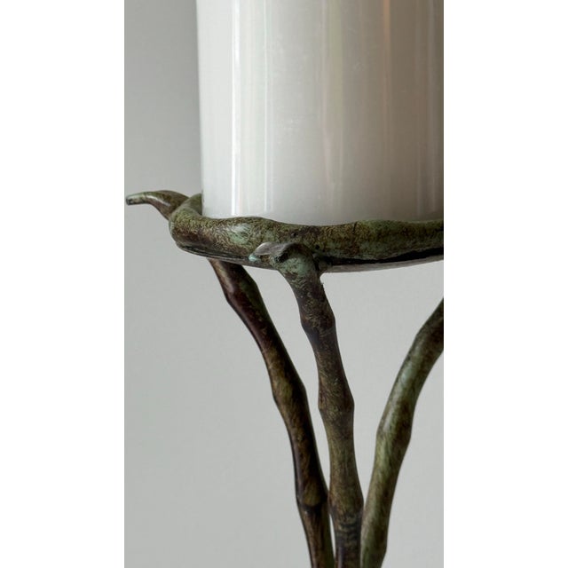 English Verdigris Bamboo Iron Candle Holders For Sale - Image 3 of 11