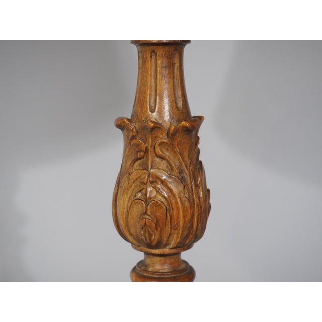 19th Century French Louis XIV Style Carved Wooden Candlestick Lamp For Sale - Image 9 of 17