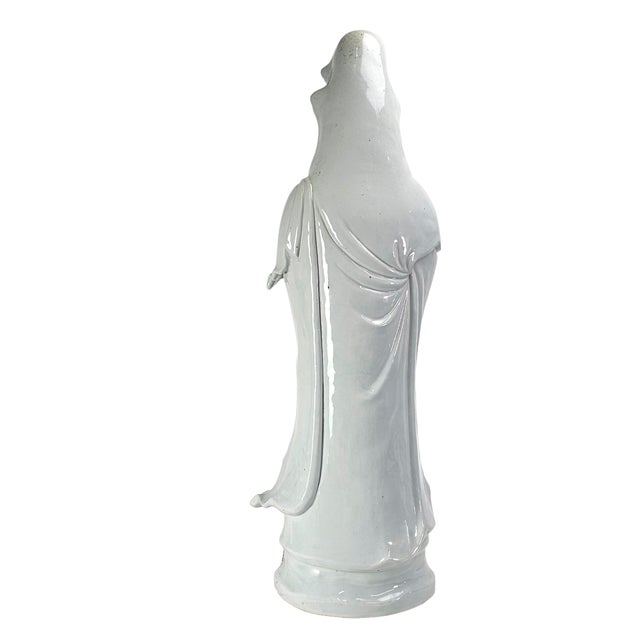 Large Mid-Century Japanese Celadon Guanyin Porcelain Figure 30" William "Billy" Haines Style Lamp Base For Sale - Image 12 of 14