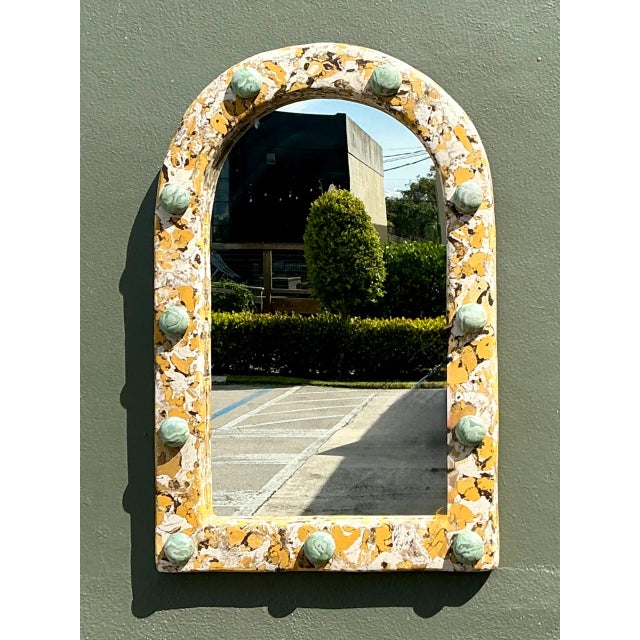 Vintage Italian Scagliola Pigmented Plaster Arched Wall Mirror For Sale In West Palm - Image 6 of 12