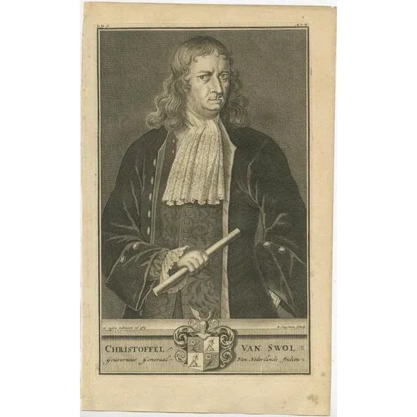 The portrait you've shown of christoffel van swol is an example of an early 18th-century engraving, likely created to...