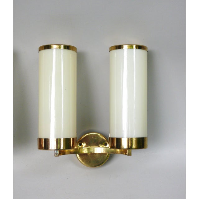 Metal Bauhaus Minimalist Wall Lights in Brass and Glass Cylinder, 1930s, Set of 2 For Sale - Image 7 of 18