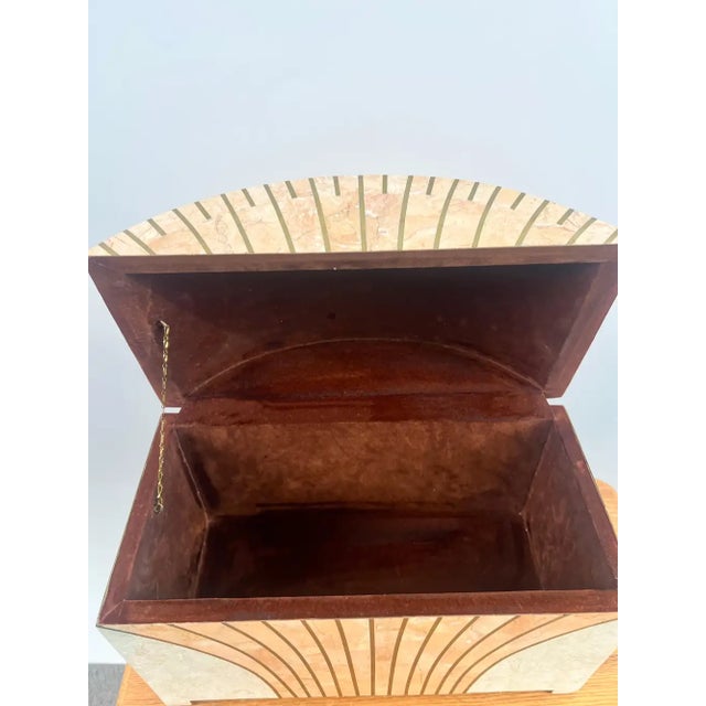 Art Deco Style Maitland-Smith Tessellated Pink Marble & Brass Chest, Jewelry Box For Sale - Image 12 of 13