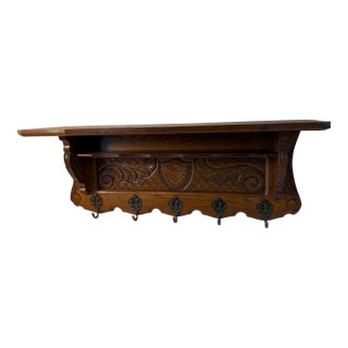 Vintage French Coat or Pot Rack With Bonus Shelf For Sale