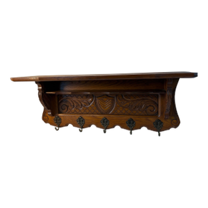 Vintage French Coat or Pot Rack With Bonus Shelf