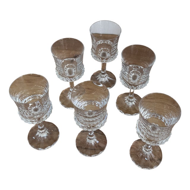 Vintage Crystal Wine Glasses, Set of 6 For Sale