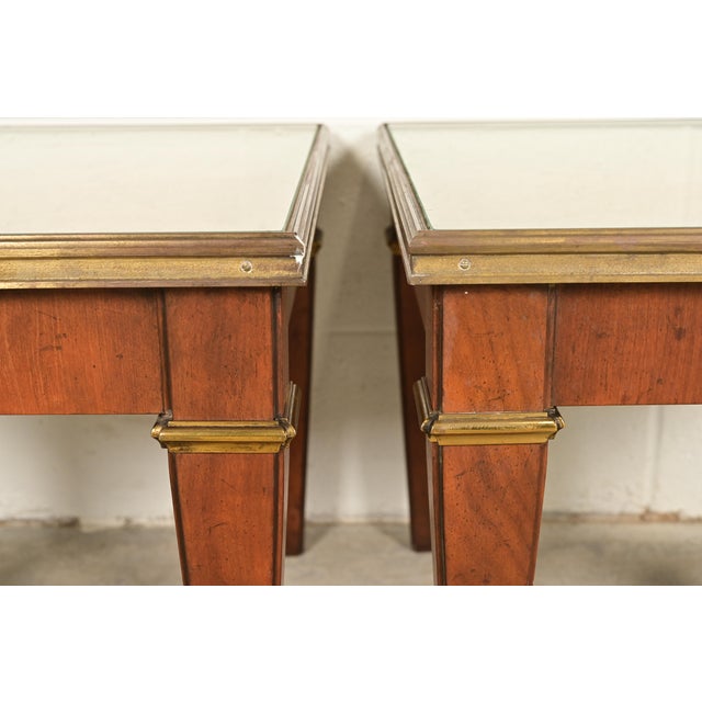 Baker Furniture French Regency Louis XVI Cherry, Burl Wood, and Brass Side Tables, Pair For Sale In South Bend - Image 6 of 10