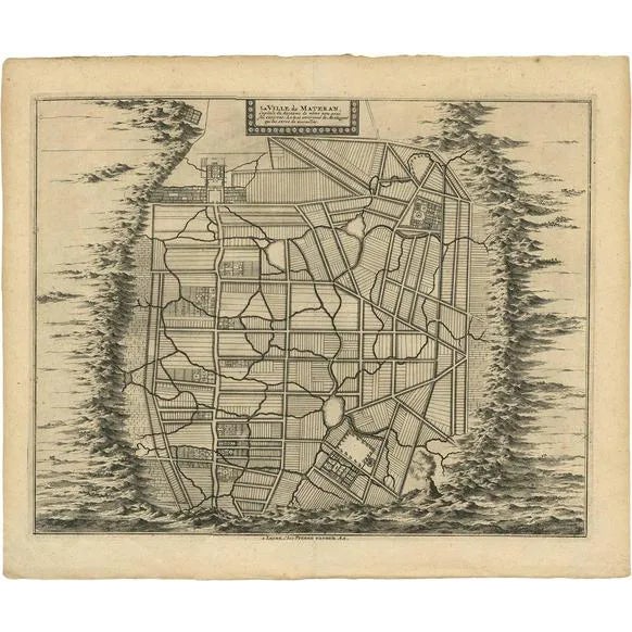 Antique Map of the City of Materan Indonesia by P. Van Der Aa, 1725 For Sale