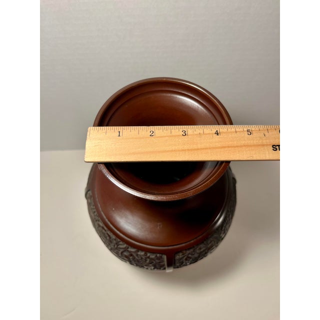 Bronze Antique Meiji Period Japanese Bronze Vase - Birds & Flowers High Relief 10.5"h For Sale - Image 8 of 8