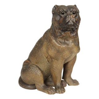 TERRA COTTA SITTING PUG DOG STATUE ATTRIBUTED TO GOLDSCHEIDER For Sale