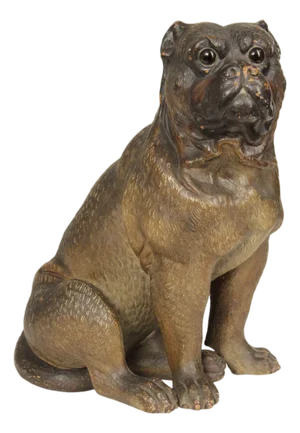 TERRA COTTA SITTING PUG DOG STATUE ATTRIBUTED TO GOLDSCHEIDER