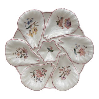 Majolica Flowers Oyster Plate Longchamp, Circa 1900 For Sale