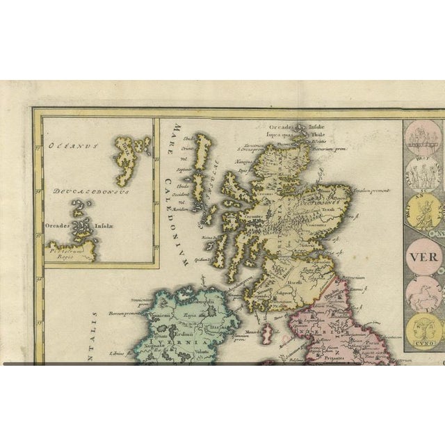 18th Century Britain and Ireland Map with Roman and British Coins, Weigel, 1718 For Sale - Image 5 of 11