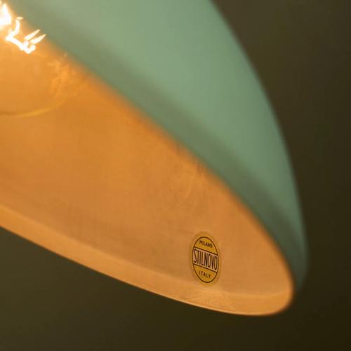 Metal Table Lamp with 2 Shades in Pastel Yellow and Green with Brass Details by Bruno Gatta for Stilnovo, Italy, 1950s For Sale - Image 7 of 11