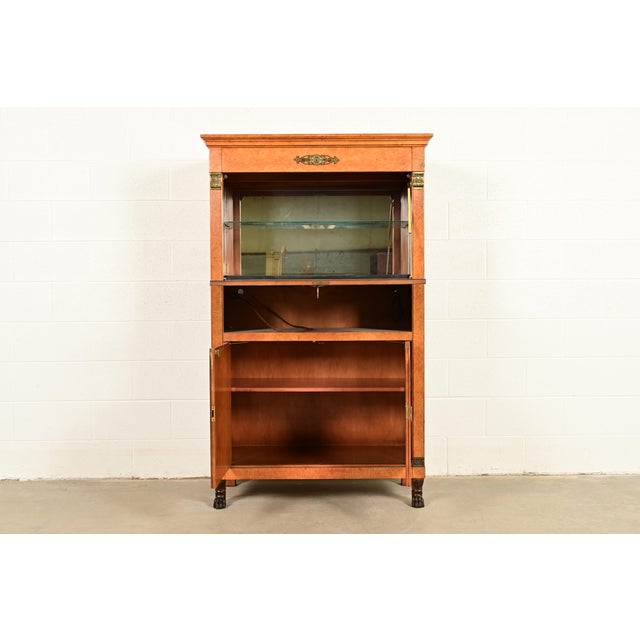 1980s Baker Furniture French Empire Neoclassical Burl Wood Abattant Bar Cabinet, Circa 1980s For Sale - Image 5 of 18