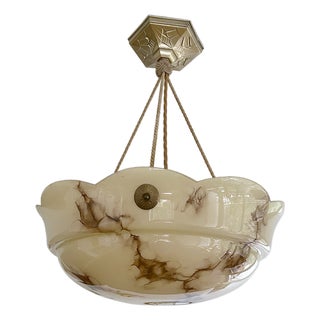 Art Deco Pendant Light in Amber Marble Glass, 1930s For Sale