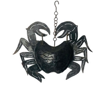 Vintage Coastal Rustic Metal Crab Sculpture For Sale