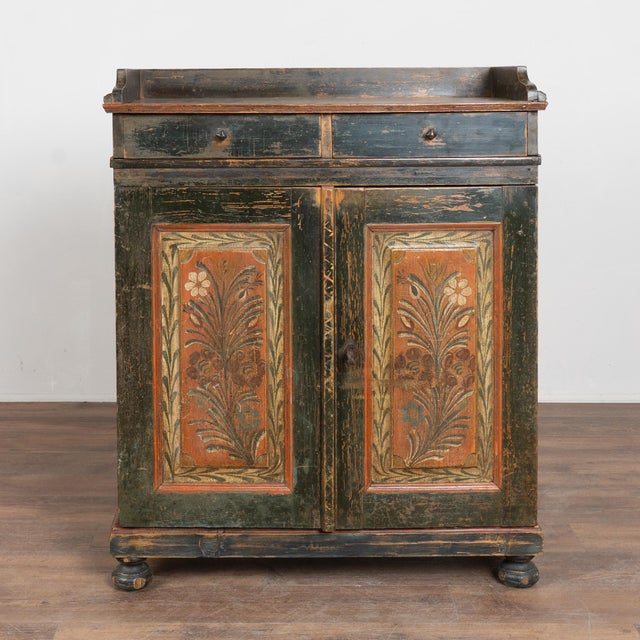 Folk Art Early 19th-Century Swedish Original Painted Pine Sideboard Cabinet For Sale - Image 3 of 13