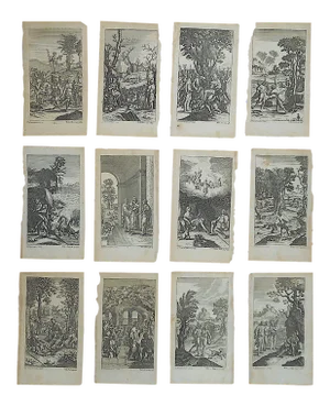 Antique 17th C. Engravings-Mythology-France-3.5"x6.5"-Set of 12