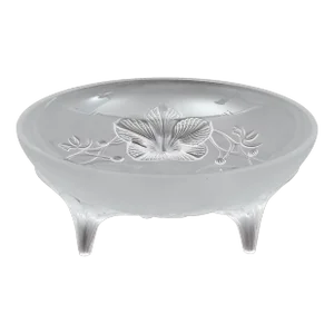 Mid 20th Century Lalique France Signed Orchidee Lys Orchid Three Footed Crystal Centerpiece Bowl
