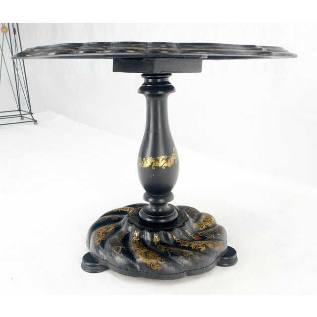 English Papier-Mache Black Gold Mother of Pearl Antique c1900s Lamp Table Clean! For Sale - Image 12 of 13