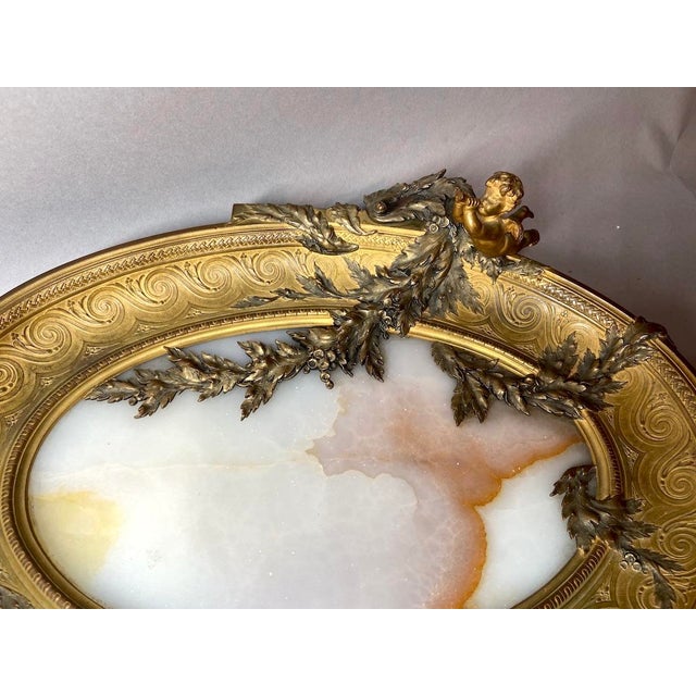 Metal 19c French Artisan Classical Bronze Alabaster Server For Sale - Image 7 of 18