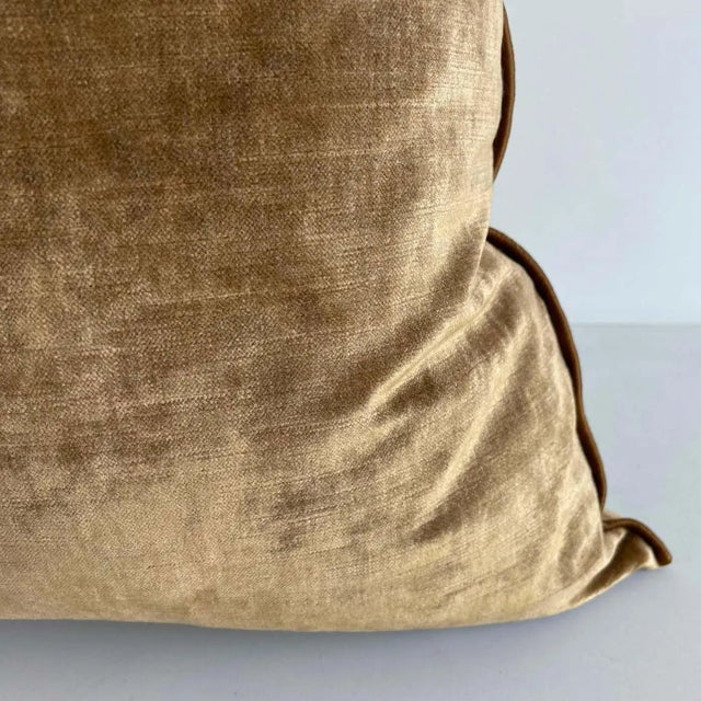 Beautiful French brown velvet pillow with binded edge. Metal zipper closure, and leather pull. Custom made in Paris,...
