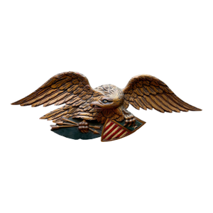 1950s Folk Art Mid-Century Artistic Carving Co. Louisburg Wood Eagle Plaque Bellamy Style Americana Wall Sculpture