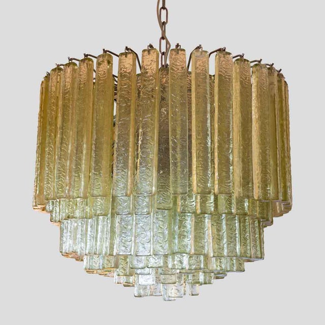 Olive green martellate murano glass rod on chrome metal structure ceiling light. Italian design ca by venini 1960spair...
