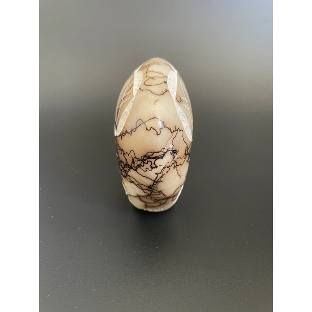 Navajo Tom Vail Horsehair Pottery Spirit Bear With Etched Indian Symbols For Sale - Image 4 of 13