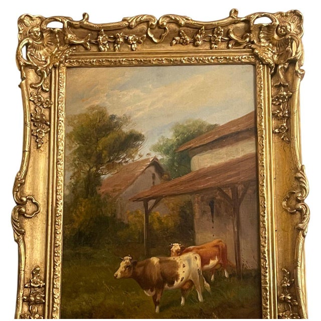 19th Century Italian Pastoral Cow Painting Signed by Vitolla For Sale In Los Angeles - Image 6 of 9