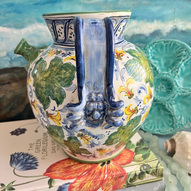 Italian Hand Painted Ceramic Amphora Jug With Spout For Sale In San Antonio - Image 6 of 12