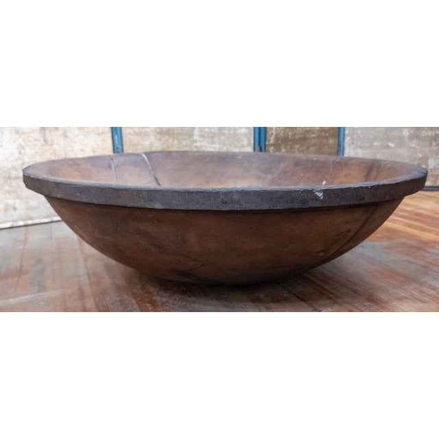 19th or 20th Century Large 30" Primitive Elm Carved Dough Bowl For Sale - Image 4 of 18