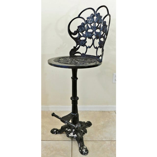 Mid 20th Century Vintage Mid Century Ornate Black Aluminum Roses Paw Foot Swivel Bar Stool For Sale - Image 5 of 12