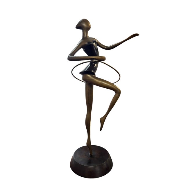 1980s Maitland-Smith Handmade Brass Ballerina Acrobatic Sculptures With Rings, a Pair For Sale - Image 11 of 12