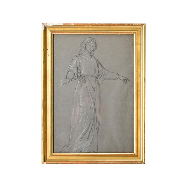 French Vintage Framed Charcoal Figure Study For Sale - Image 9 of 9