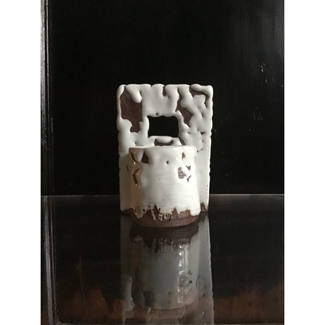 2010s Modern Japanese Hagiware Ceramic Wall Vase For Sale - Image 5 of 5