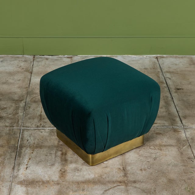 Marge Carson Pair of Marge Carson Green Velvet Poufs For Sale - Image 4 of 12