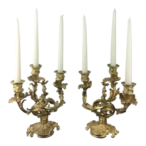 Pair of 19th Century French Gilt Louis XVI Style Bronze Candelabras