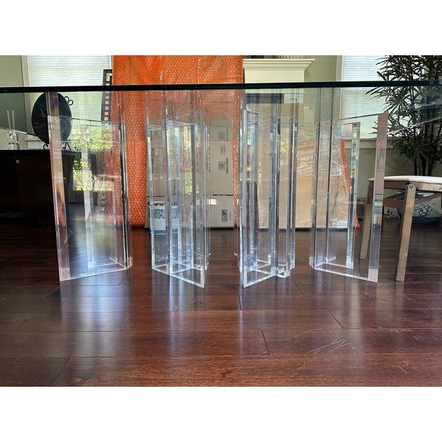 1980s Lucite Pedestals Base Glass Top Dining Conference Table For Sale In Los Angeles - Image 6 of 8