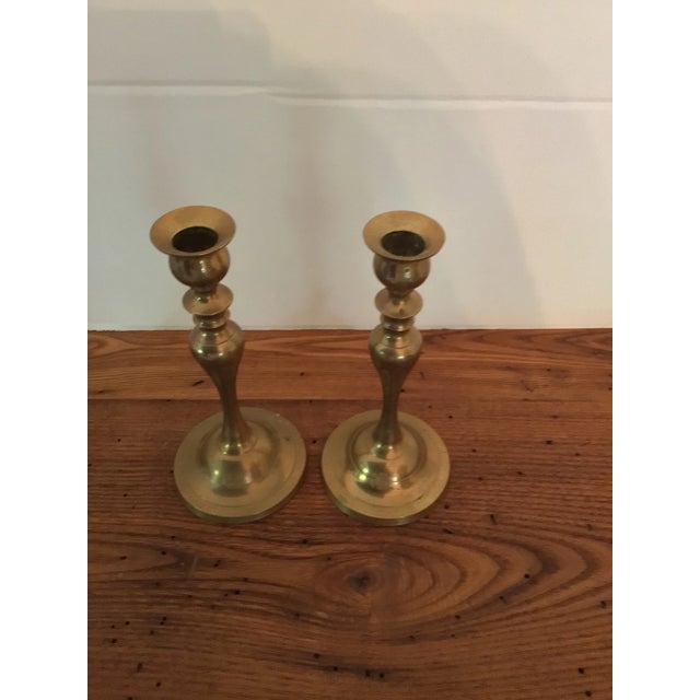1950s Traditional Brass Candle Sticks For Sale - Image 4 of 6