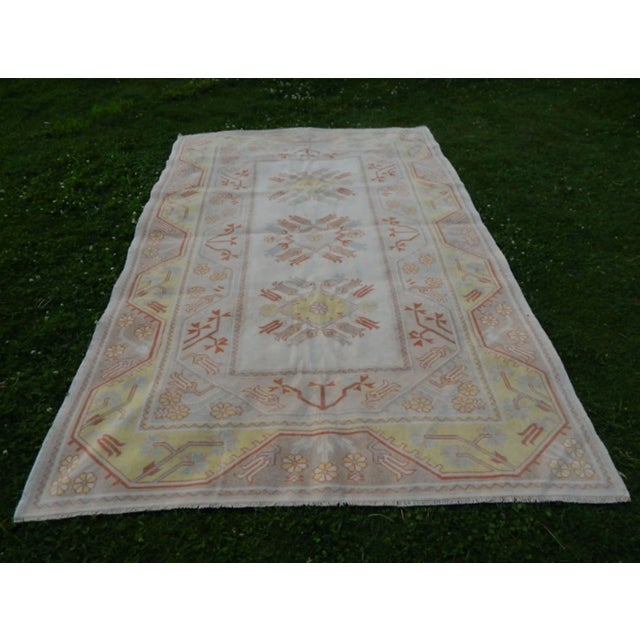 Vintage Hand-Knotted Orange Low Pile Wool Oushak Rug 6′5″ × 9′5″ For Sale - Image 10 of 10