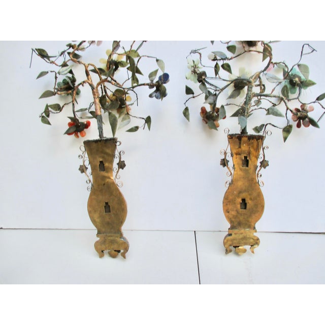 Gold Antique Late MIng Chinese Enameled Wall Vase With Jade Flowers Circa 1880s For Sale - Image 8 of 11