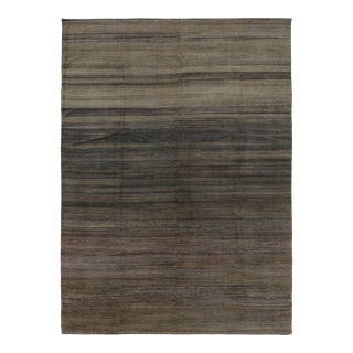 Rug & Kilim’s Modern Textural Rug, Rich Charcoal and Beige Tone-on-Tone Striae For Sale