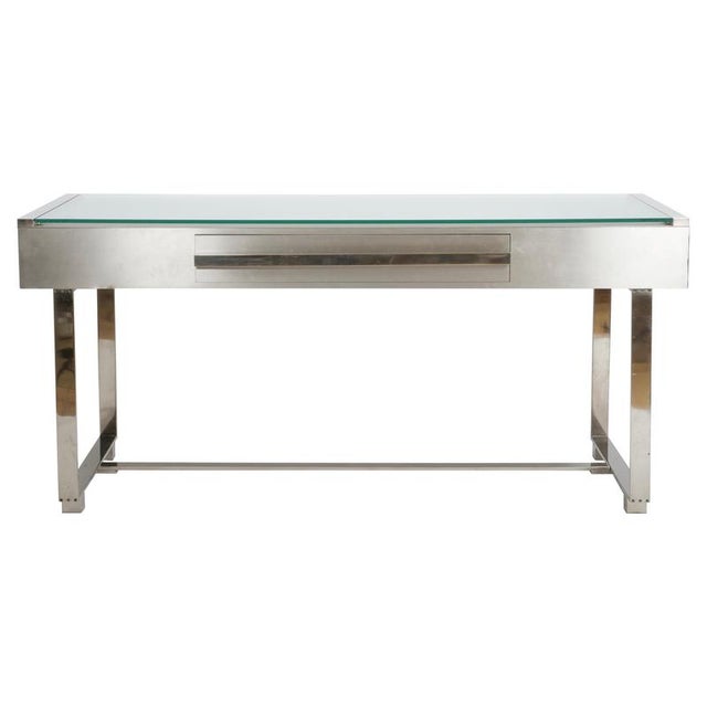 Brushed Steel Desk attributed to Raymond Cohen for Cohray, France, 1970s For Sale - Image 17 of 17